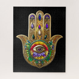 Painted Gold Hamsa Amethyst Ruby Third Eye ジグソーパズル