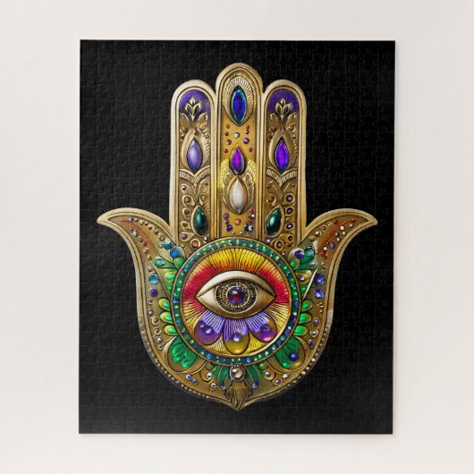 Painted Gold Hamsa Amethyst Ruby Third Eye ジグソーパズル (縦)