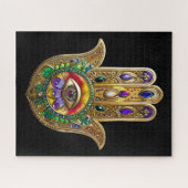 Painted Gold Hamsa Amethyst Ruby Third Eye ジグソーパズル (横)
