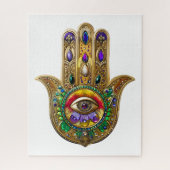 Painted Gold Hamsa Amethyst Ruby Third Eye ジグソーパズル (縦)