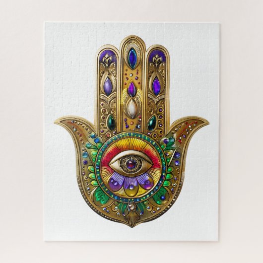 Painted Gold Hamsa Amethyst Ruby Third Eye ジグソーパズル (縦)