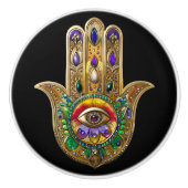 Painted Gold Hamsa Amethyst Ruby Third Eye セラミックノブ (正面)