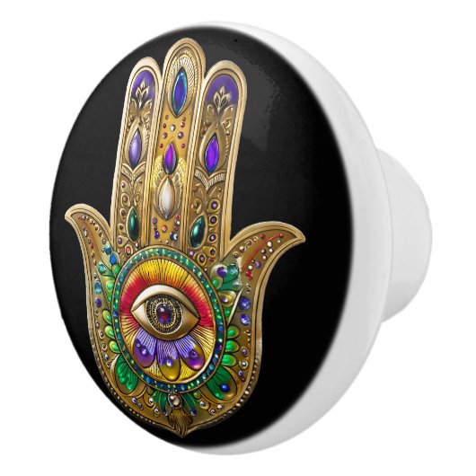 Painted Gold Hamsa Amethyst Ruby Third Eye セラミックノブ (右)