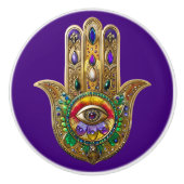 Painted Gold Hamsa Amethyst Ruby Third Eye セラミックノブ (正面)