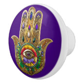 Painted Gold Hamsa Amethyst Ruby Third Eye セラミックノブ (右)