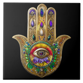 Painted Gold Hamsa Amethyst Ruby Third Eye タイル