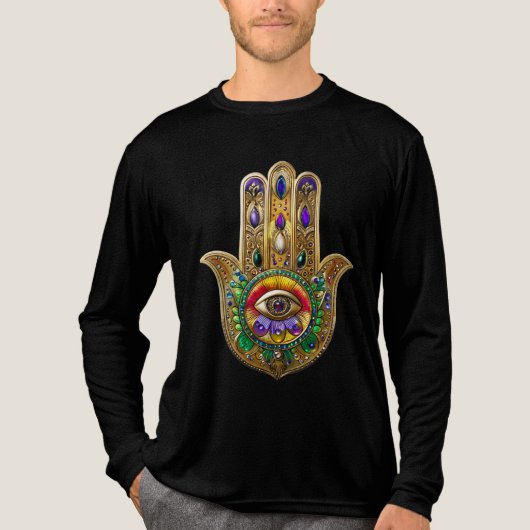 Painted Gold Hamsa Amethyst Ruby Third Eye トライブレンドＴシャツ (正面)