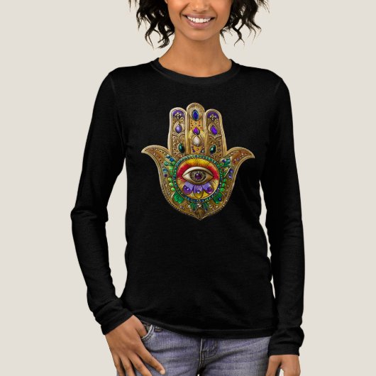Painted Gold Hamsa Amethyst Ruby Third Eye トライブレンドＴシャツ (正面)