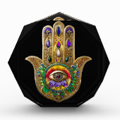 Painted Gold Hamsa Amethyst Ruby Third Eye フォトブロック (正面)