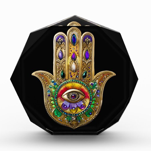 Painted Gold Hamsa Amethyst Ruby Third Eye フォトブロック (正面)