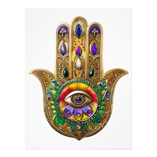 Painted Gold Hamsa Amethyst Ruby Third Eye フォトプリント (正面)