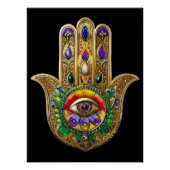 Painted Gold Hamsa Amethyst Ruby Third Eye ポスター (正面)