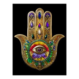 Painted Gold Hamsa Amethyst Ruby Third Eye ポスター