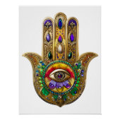 Painted Gold Hamsa Amethyst Ruby Third Eye ポスター (正面)