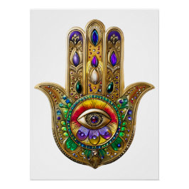 Painted Gold Hamsa Amethyst Ruby Third Eye ポスター