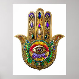 Painted Gold Hamsa Amethyst Ruby Third Eye ポスター