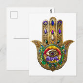 Painted Gold Hamsa Amethyst Ruby Third Eye ポストカード (正面/裏面)