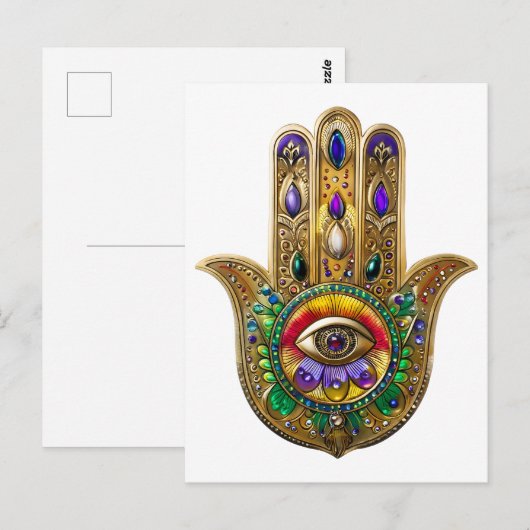 Painted Gold Hamsa Amethyst Ruby Third Eye ポストカード (正面/裏面)