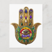 Painted Gold Hamsa Amethyst Ruby Third Eye ポストカード (正面)