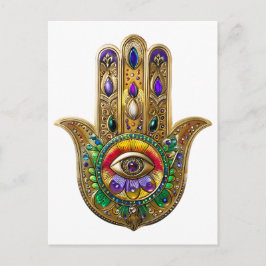 Painted Gold Hamsa Amethyst Ruby Third Eye ポストカード