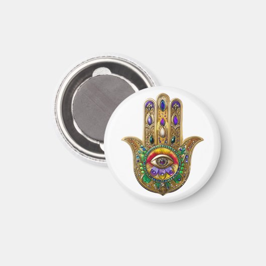 Painted Gold Hamsa Amethyst Ruby Third Eye マグネット (正面/裏面)