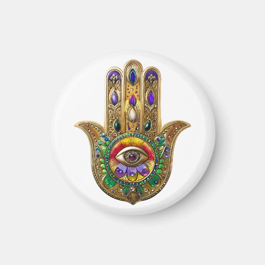 Painted Gold Hamsa Amethyst Ruby Third Eye マグネット (正面)