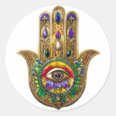 Painted Gold Hamsa Amethyst Ruby Third Eye ラウンドシール (正面)