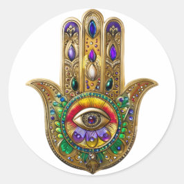Painted Gold Hamsa Amethyst Ruby Third Eye ラウンドシール