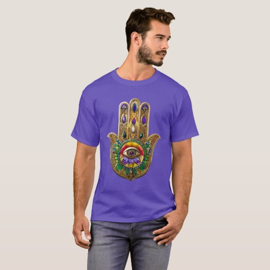 Painted Gold Hamsa Amethyst Ruby Third Eye Tシャツ (正面フル)
