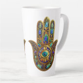 Painted Gold Hamsa Turquoise Sapphire Third Eye  カフェラテマグ (右アングル)
