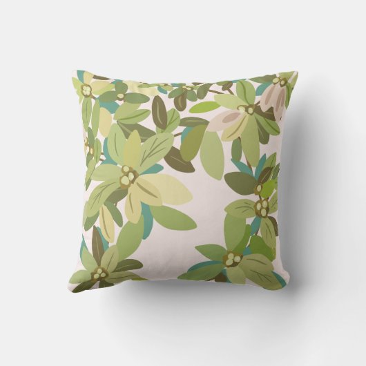 Painted Green Leaves Botanical Greenery Art クッション (裏面)