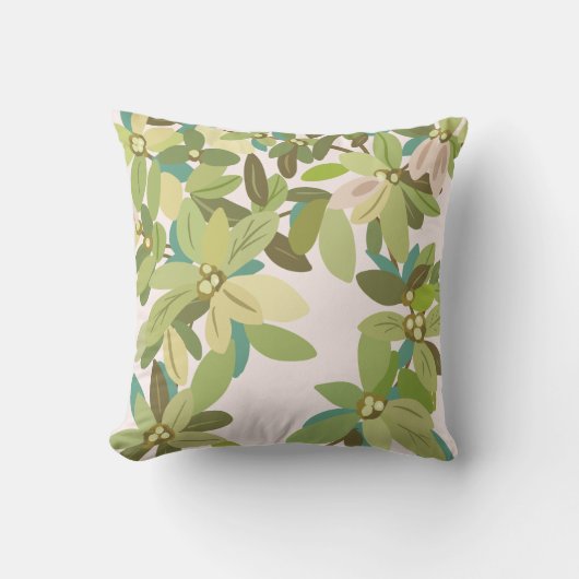 Painted Green Leaves Botanical Greenery Art クッション (正面)