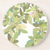 Painted Green Leaves Botanical Greenery Art コースター (正面)