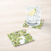 Painted Green Leaves Botanical Greenery Art ペーパーコースター (インサイチュ)