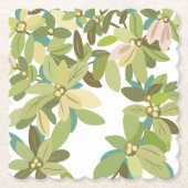 Painted Green Leaves Botanical Greenery Art ペーパーコースター (正面)