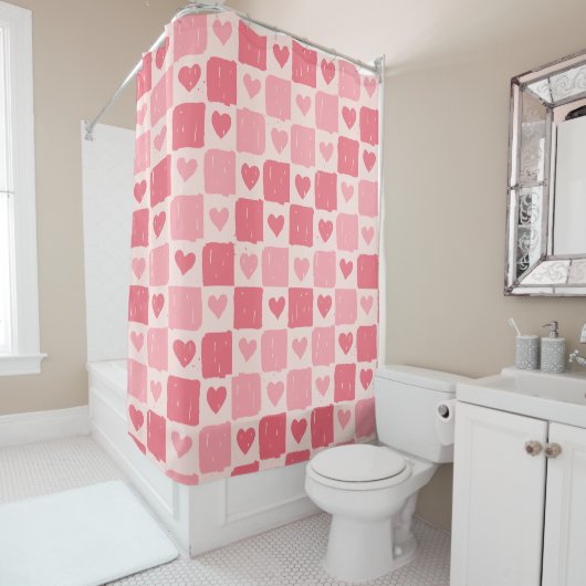 Painted Hearts Love Pattern Shower Curtain シャワーカーテン (インサイチュ)