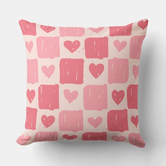 Painted Hearts Love Pattern Throw Pillow クッション (正面)