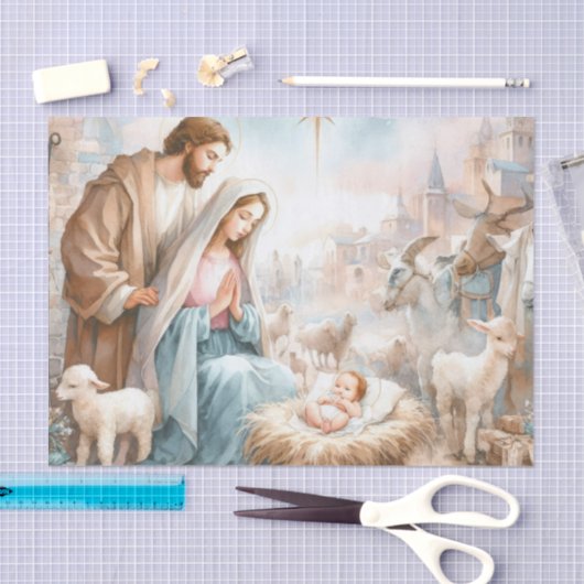 Painted Holy Family Scene with Animals 薄葉紙 (クラフト)