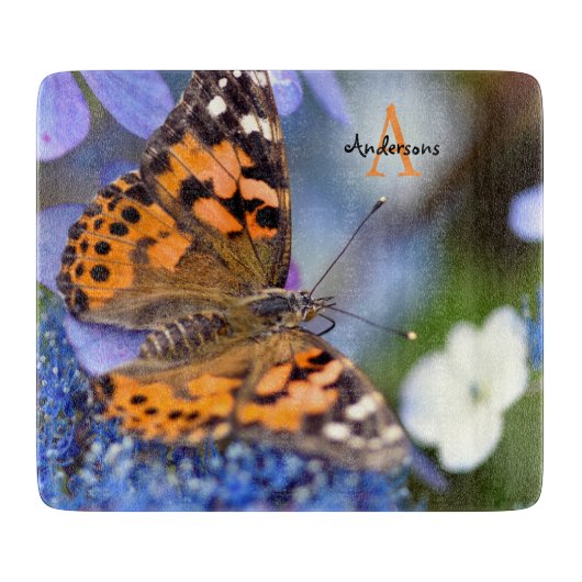 Painted Lady butterfly Glass chopping board カッティングボード (正面)