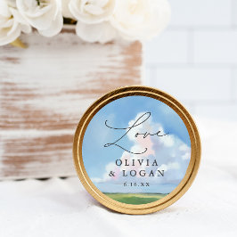 Painted Landscape Blue Sky Cloud Wedding Favor ラウンドシール