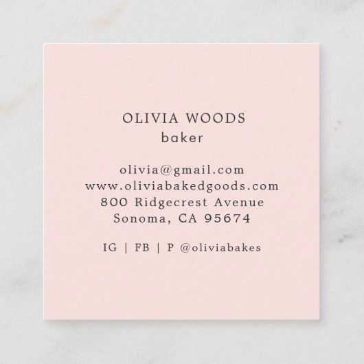 Painted Macaron Dessert Baker スクエア名刺 (裏面)