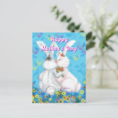 Painted Mother's Day Card with Cute Bunnies ポストカード (スタンド正面)