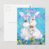 Painted Mother's Day Card with Cute Bunnies ポストカード (正面/裏面)