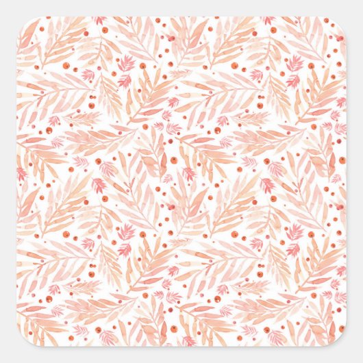 Painted Peach Palm Leaves スクエアシール (正面)