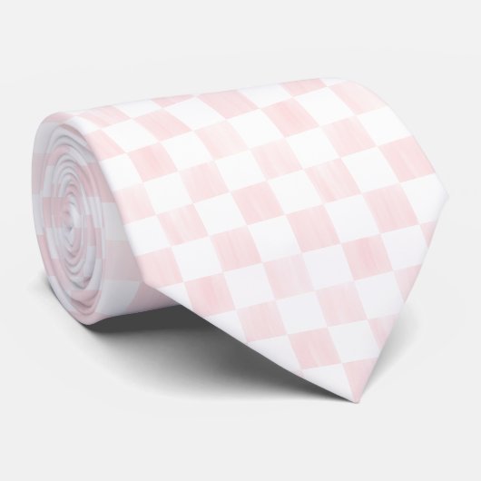 Painted Pink and White Check Checkerboard Pattern ネクタイ (ロール)