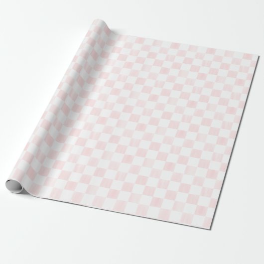 Painted Pink and White Check Checkerboard Pattern ラッピングペーパー (アンロールド)