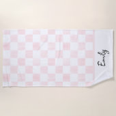 Painted Pink Checkerboard Pattern Personalized ビーチタオル (正面)
