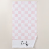 Painted Pink Checkerboard Pattern Personalized ビーチタオル (正面)