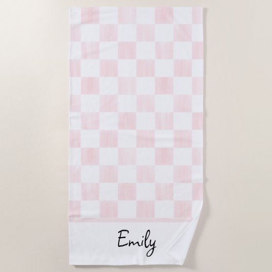 Painted Pink Checkerboard Pattern Personalized ビーチタオル (正面)