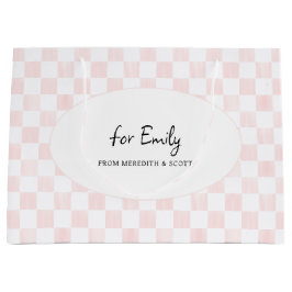 Painted Pink Checkerboard Pattern Personalized ラージペーパーバッグ